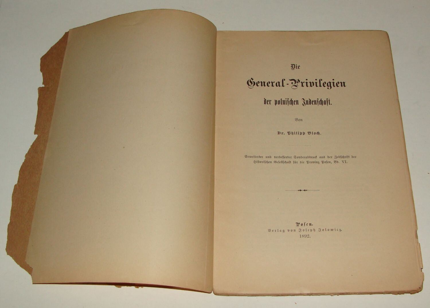 Book Jewish Judaica 1892 Poland JEWS RIGHTS Poznan German 1st Edition Bloch RARE