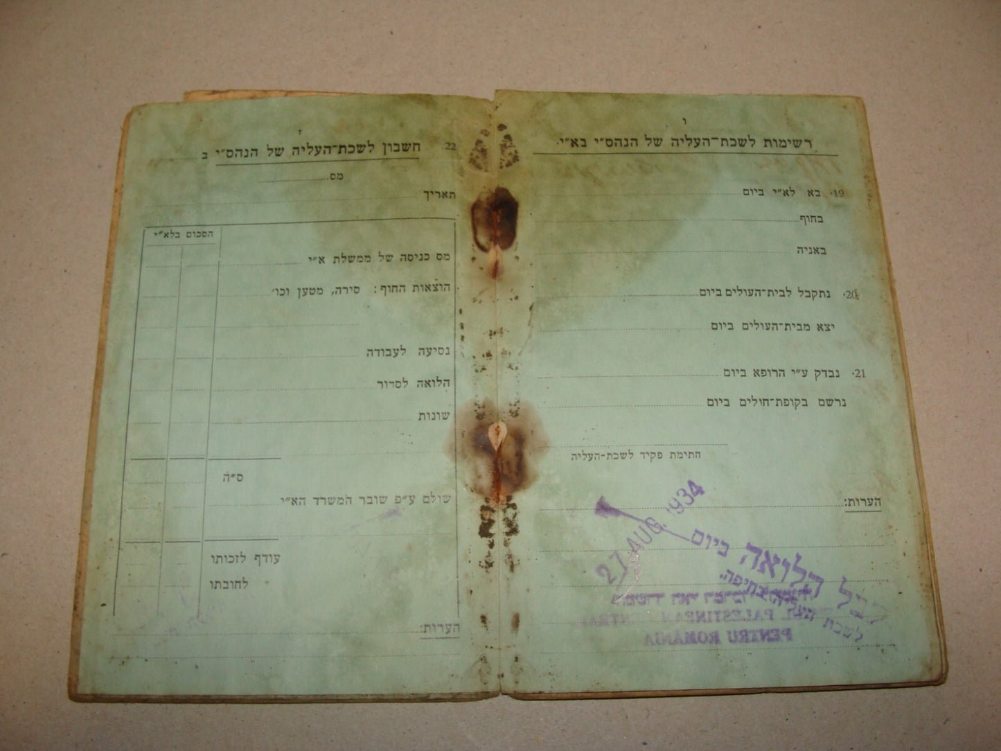 1933 Jewish Agency For Palestine Israel Zionist Immigrant Certificate Bucharest