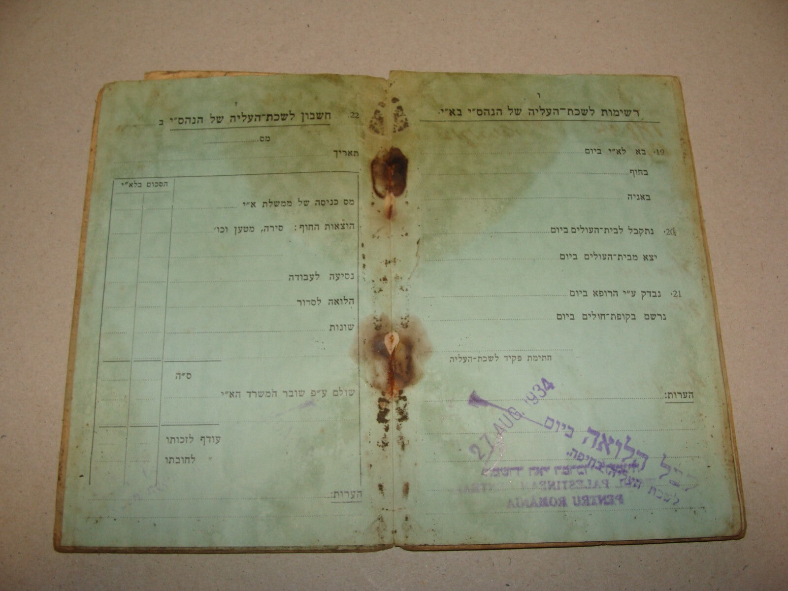 1933 Jewish Agency For Palestine Israel Zionist Immigrant Certificate Bucharest