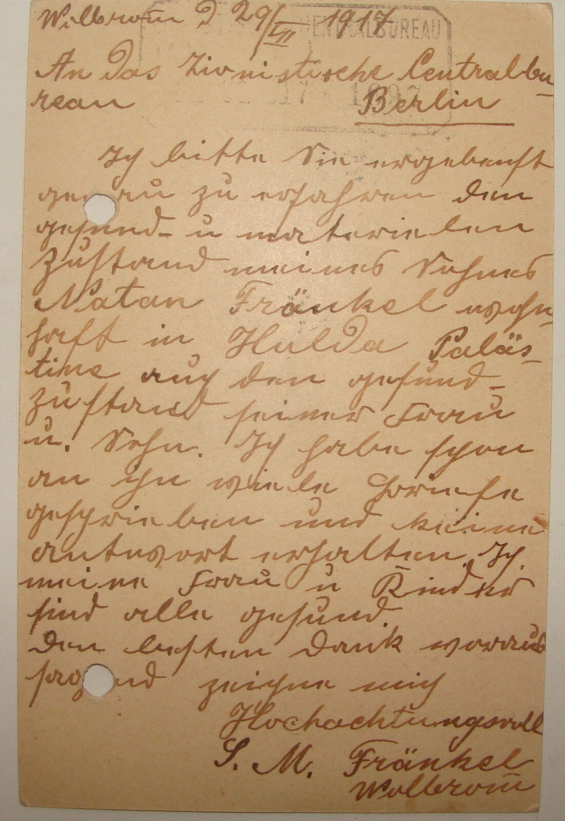 Germany Letter Jewish Judaica 1917 Zionist Central Bureau German Berlin WW1