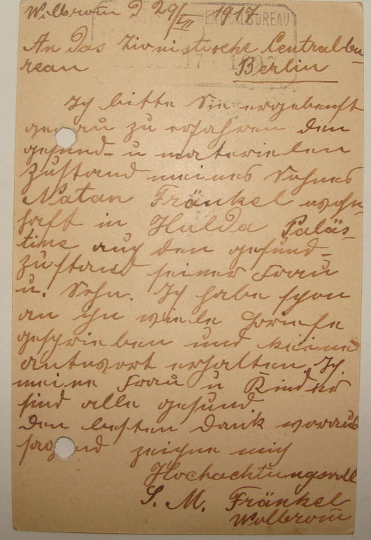 Germany Letter Jewish Judaica 1917 Zionist Central Bureau German Berlin WW1