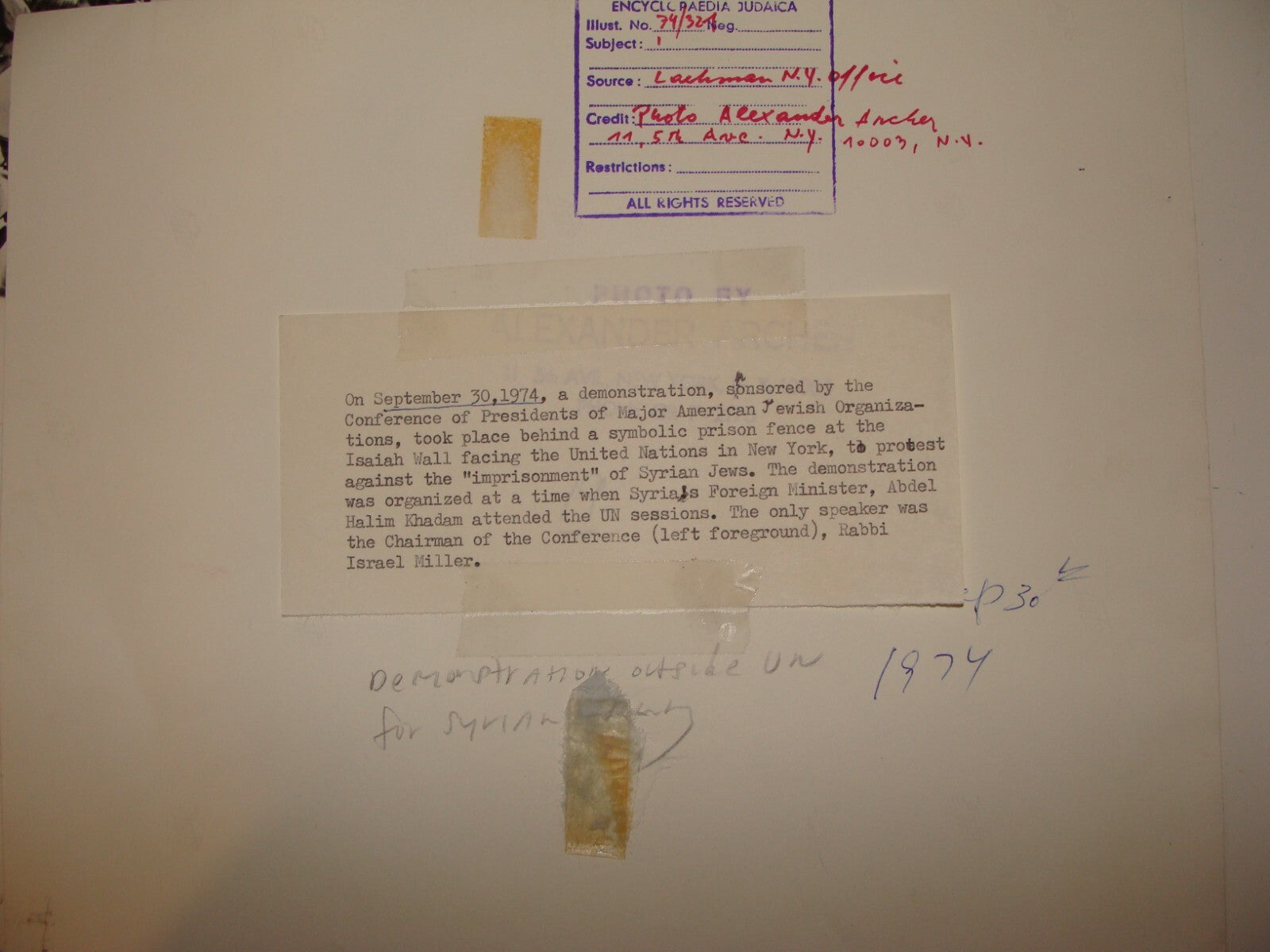 $ Photo Jewish American Judaica 1974 x2 Protest Syrian Jews War New York USA