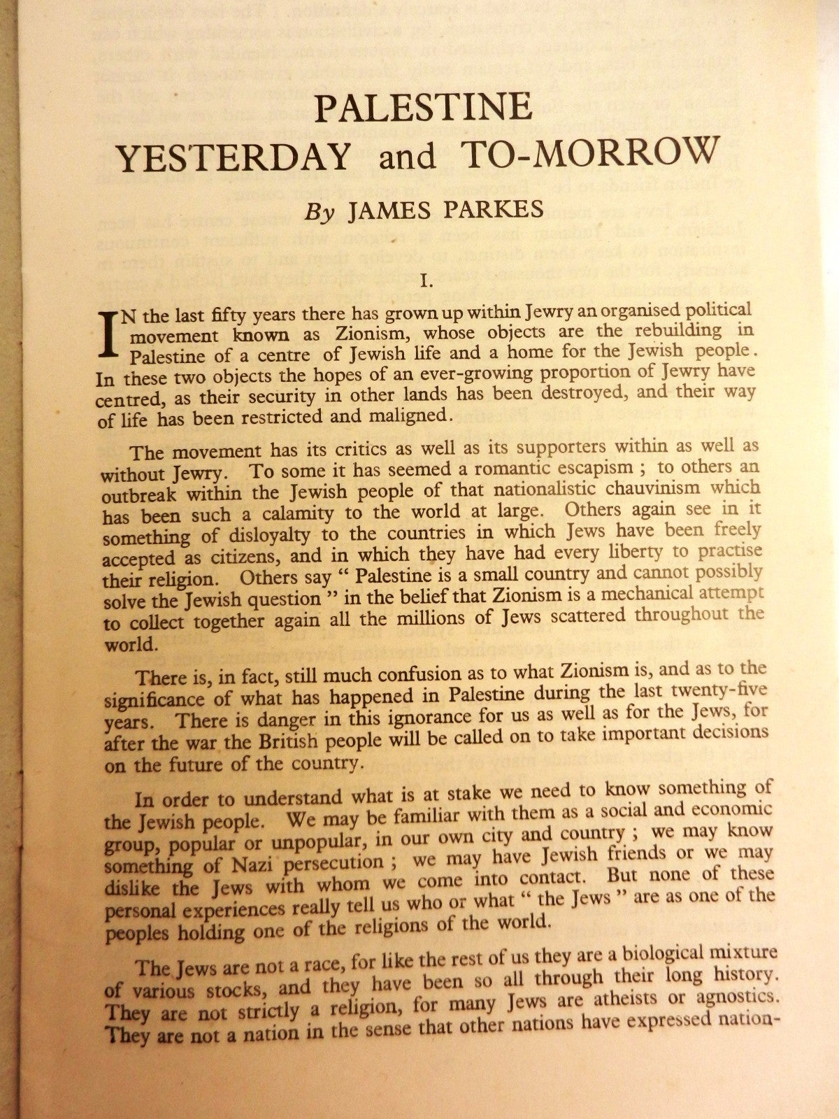 Book Jewish Judaica Palestine yesterday and to-morrow by James parkes 1945
