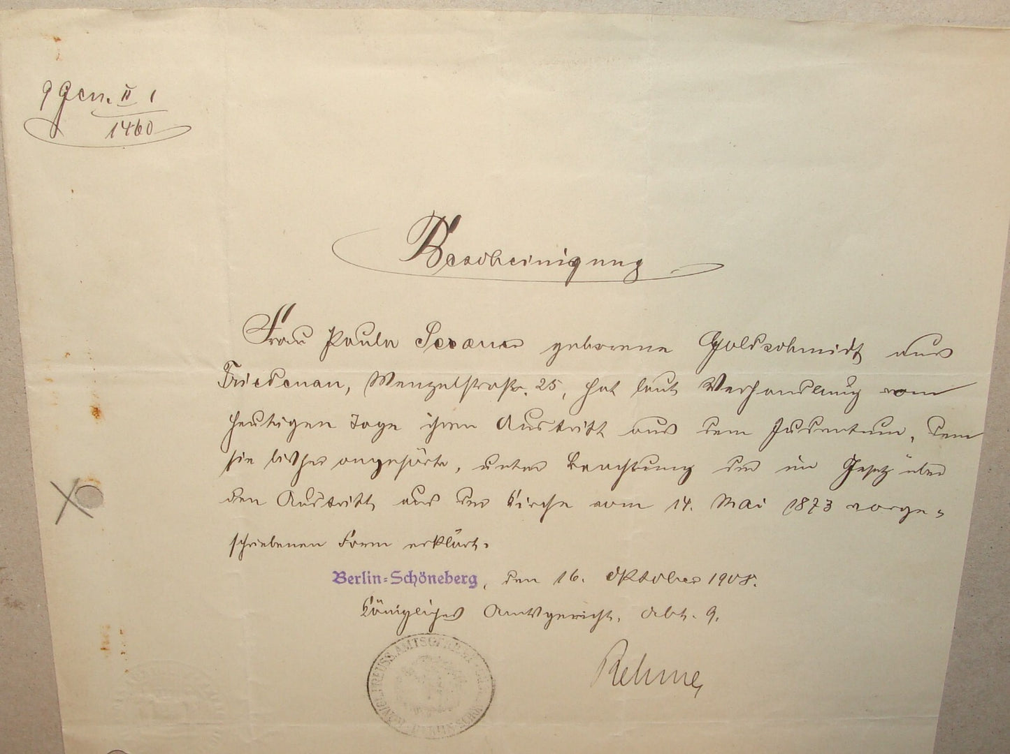 Germany Jewish Judaica German   Nienburg GOLDSCHMIDT Berlin Certificate 1908