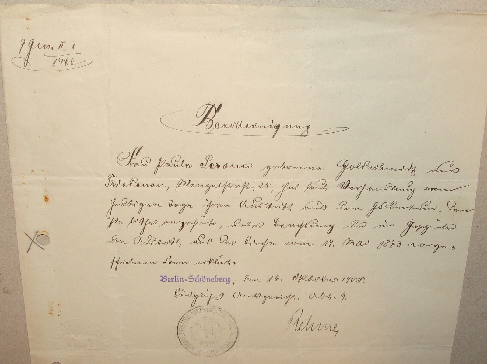 Germany Jewish Judaica German   Nienburg GOLDSCHMIDT Berlin Certificate 1908