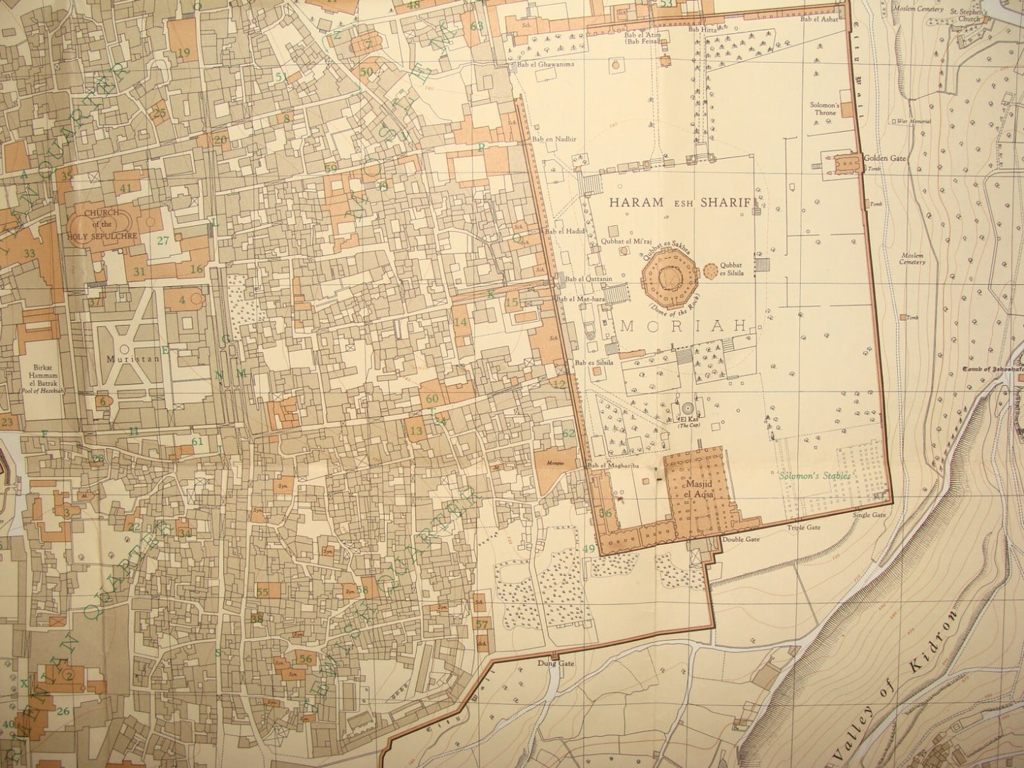 Map Jewish RARE Judaica Israel 1947 JERUSALEM Old City F .J. SALMON Print 1966