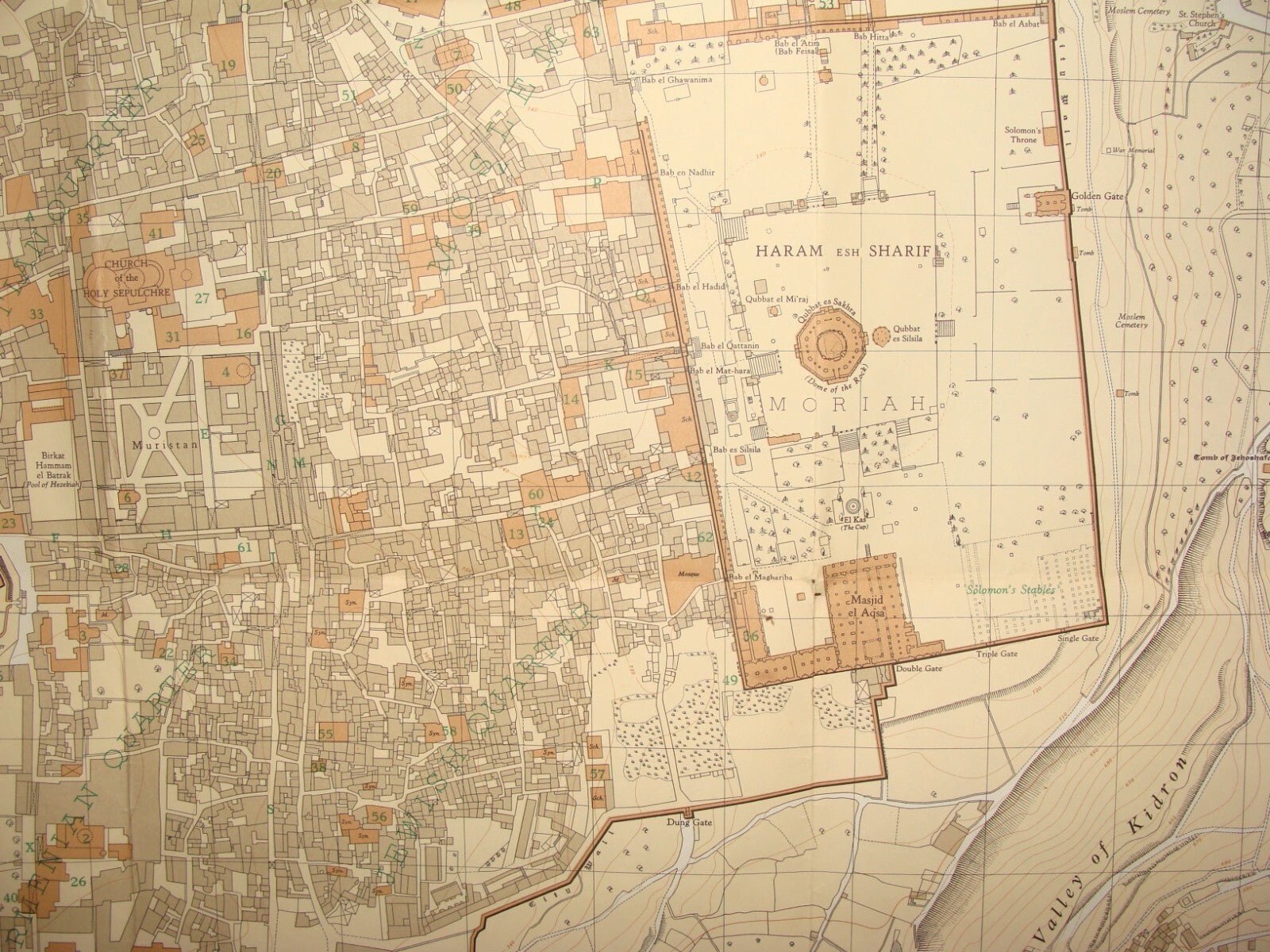 Map Jewish RARE Judaica Israel 1947 JERUSALEM Old City F .J. SALMON Print 1966