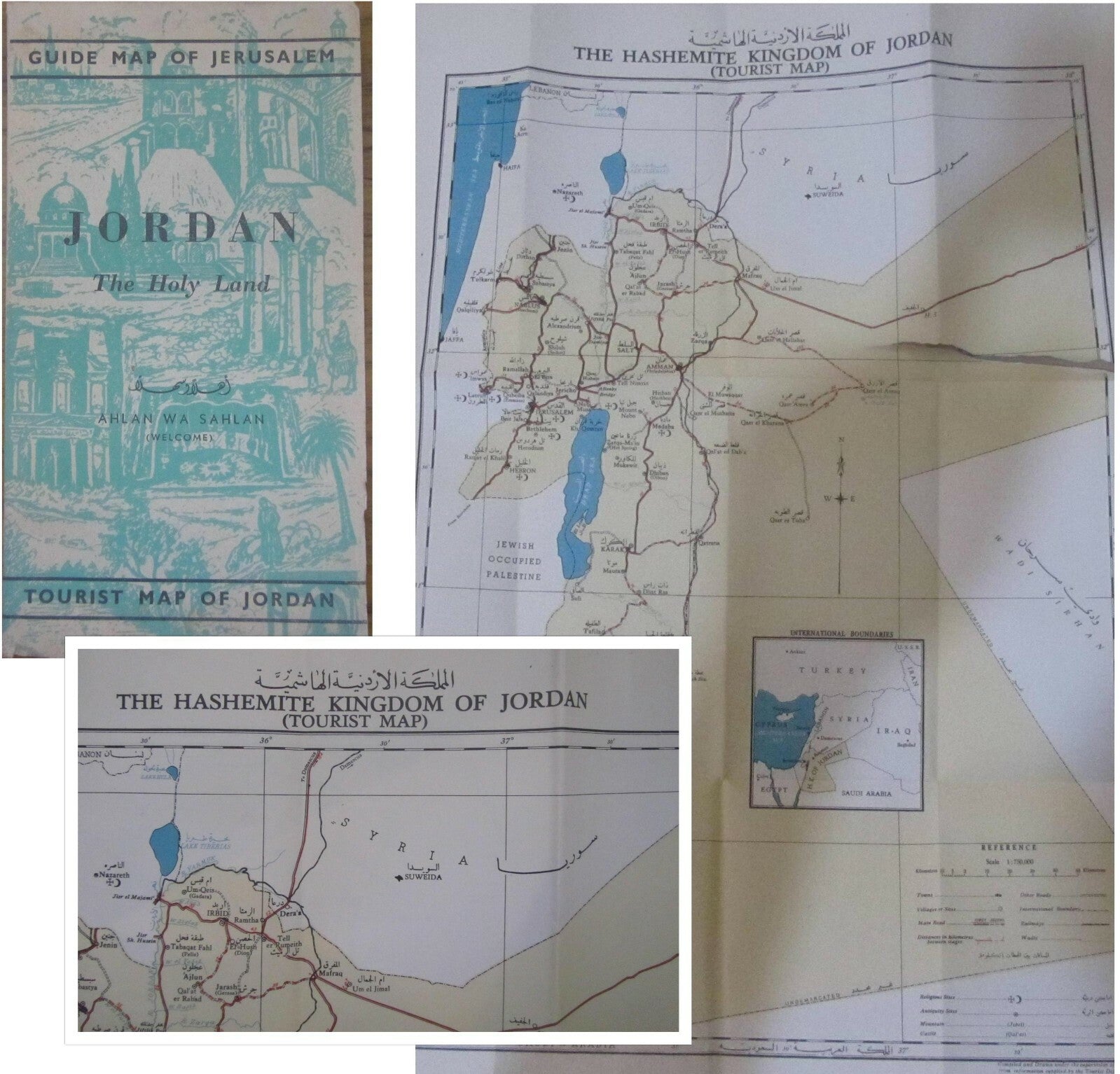 RARE The Hashemite Kingdom of Jordan Guide Map of Jerusalem Holy Land 1955