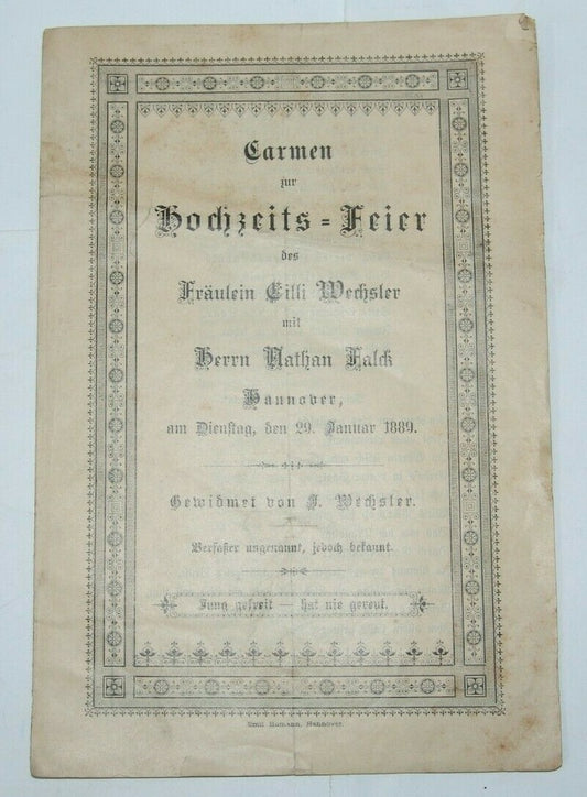 Germany Booklet Jewish Judaica RARE antique song German   1889 Wechsler Falck