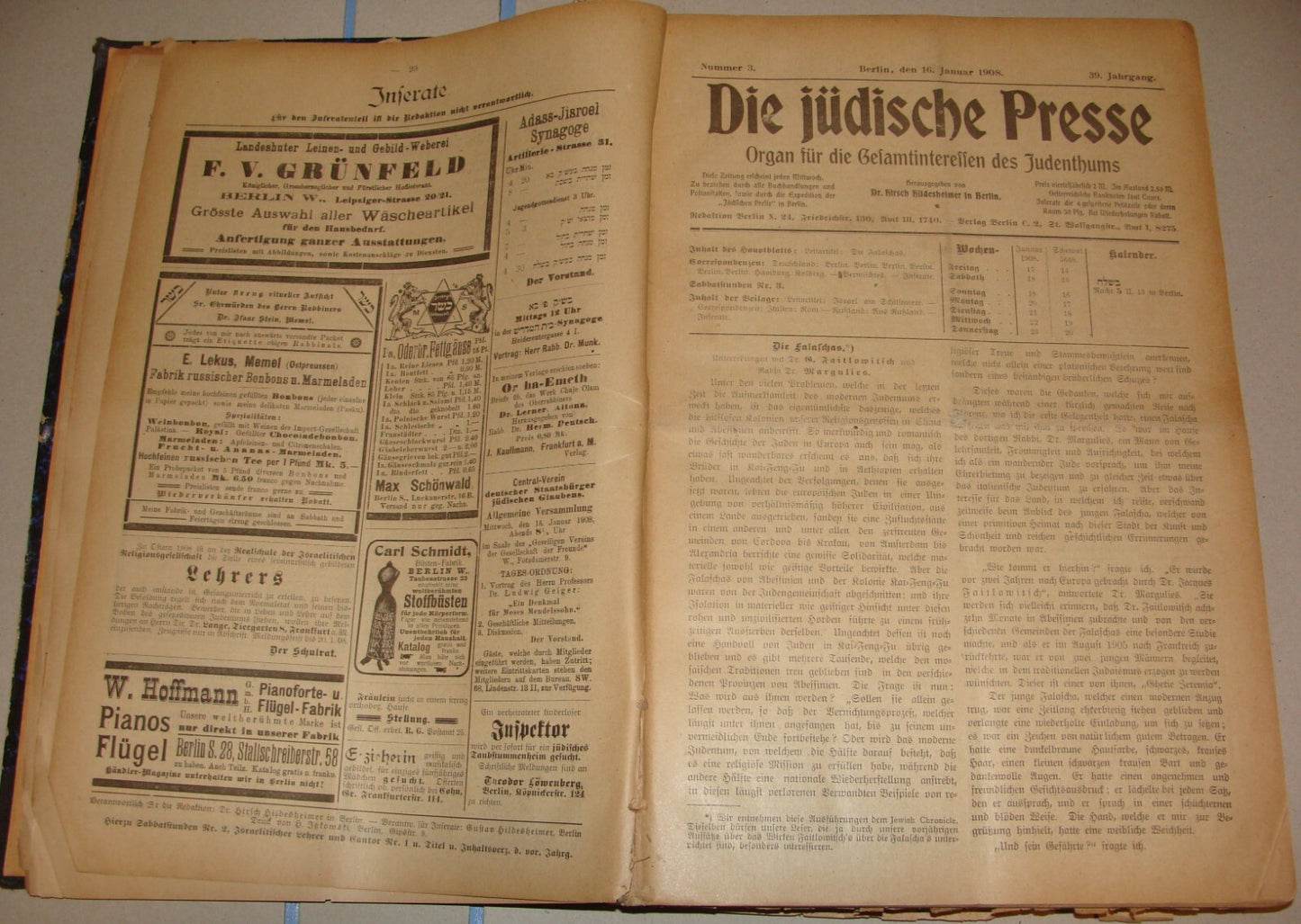 Germany Newspaper Jewish Judaica German   Die Judische Presse 1908 Hildesheimer