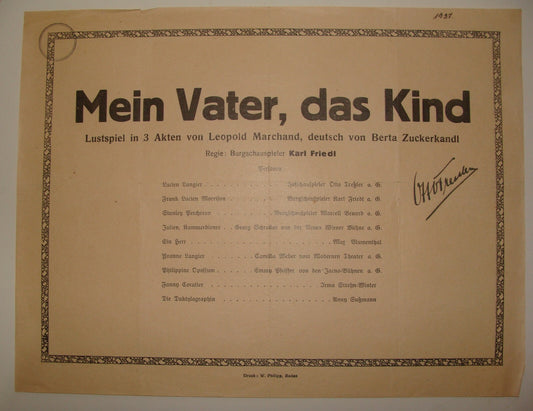 OTTO TRESSLER SIGNED SIGNATURE AUTOGRAPH Austria Wien Theatre Opera MEIN VATER