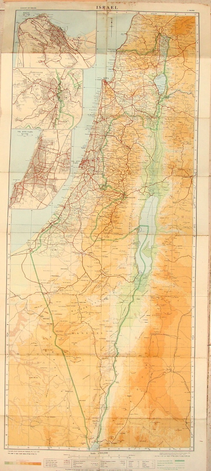Map Jewish ISRAEL 1958 10th Anniversary Green Line 1:500,000