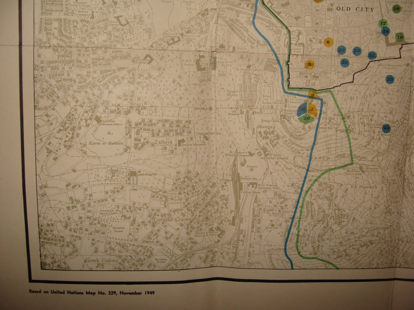 Map Jewish RARE Judaica 1950s Israel JERUSALEM Holy Places Post Independence War