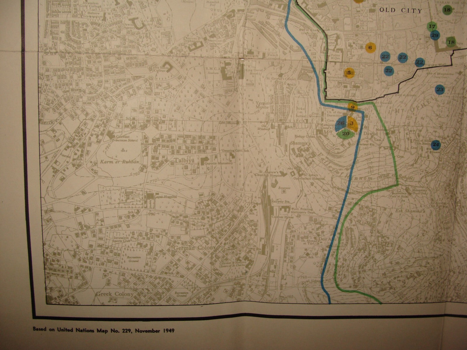 Map Jewish RARE Judaica 1950s Israel JERUSALEM Holy Places Post Independence War