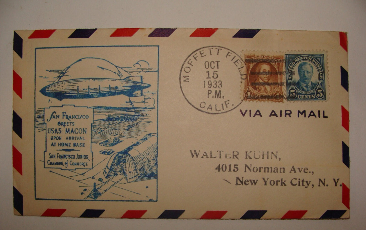 1933 United States American San Francisco Zeppelin USAS MACON Cover Stamp SEALED