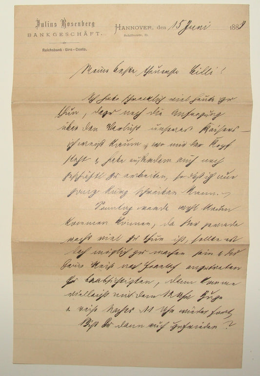 Germany Letter Jewish Judaica Antique 1881 German   Hannover JULIUS ROSENBERG