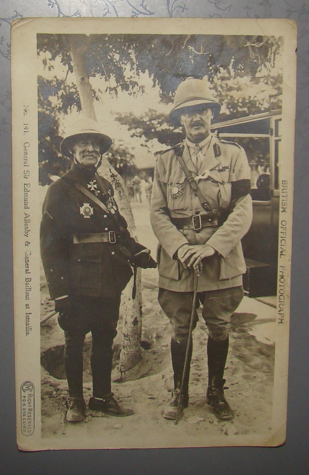 Genreal Allenby and Baillout in Ismailia Egypt photo postcard british mandate