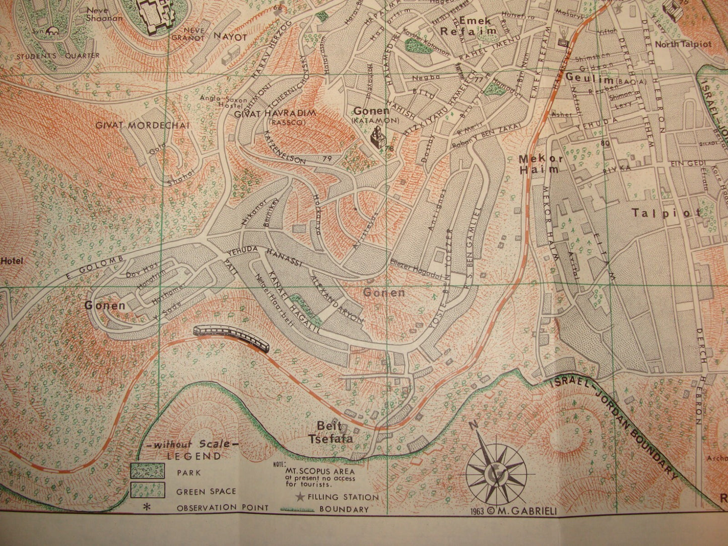 Map Jewish National Fund 1963 Israel Hebrew JERUSALEM Pre Six Day War Guide