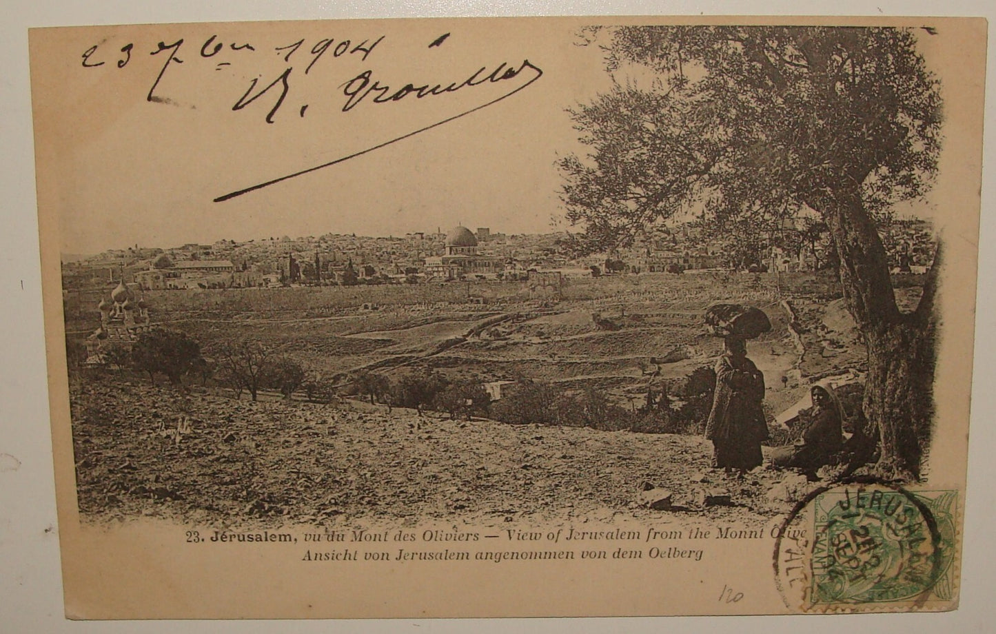 Photo Palestine Card Antique 1904 Ottoman Israel Jerusalem Postcard Stamp Mt