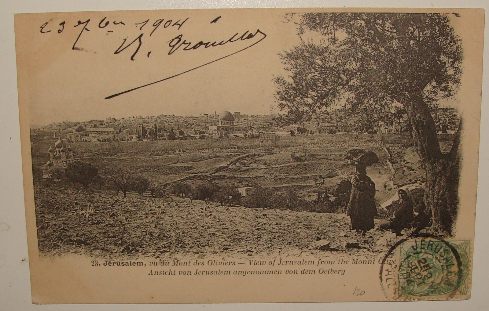 Photo Palestine Card Antique 1904 Ottoman Israel Jerusalem Postcard Stamp Mt
