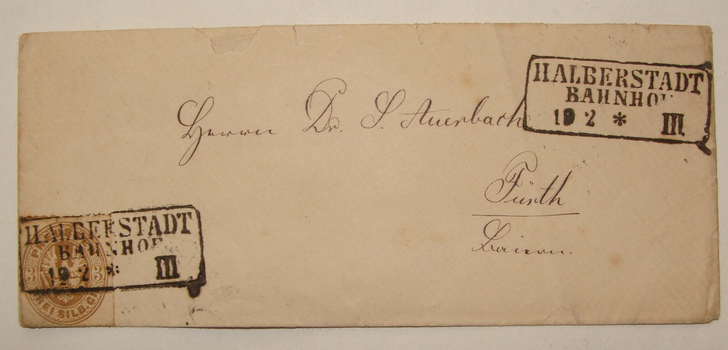 Germany Bahnhof Halberstadt Stamp Cover Furth Prussia Railway Train Station 186?