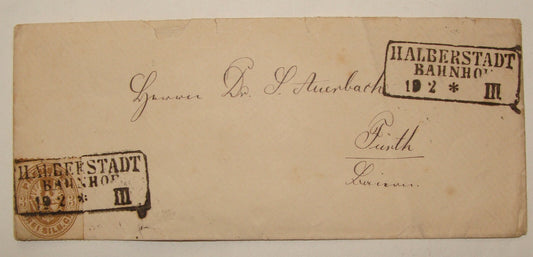 Germany Bahnhof Halberstadt Stamp Cover Furth Prussia Railway Train Station 186?