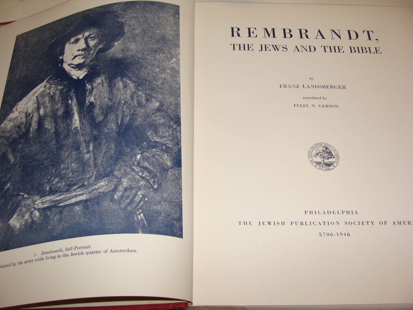 Book Jewish Judaica 1946 Rembrandt The Jews and the Bible Art American USA