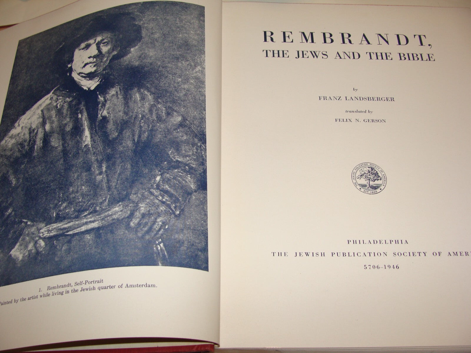 Book Jewish Judaica 1946 Rembrandt The Jews and the Bible Art American USA