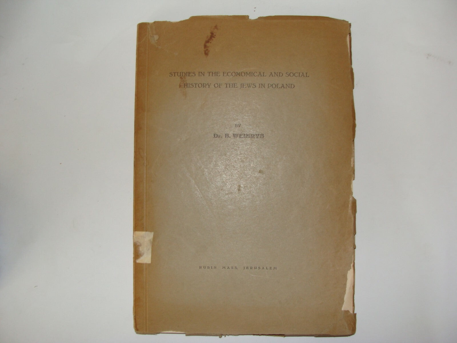 Book Jewish Judaica 1939 Poland Polish Jews Economical Social History Hebrew