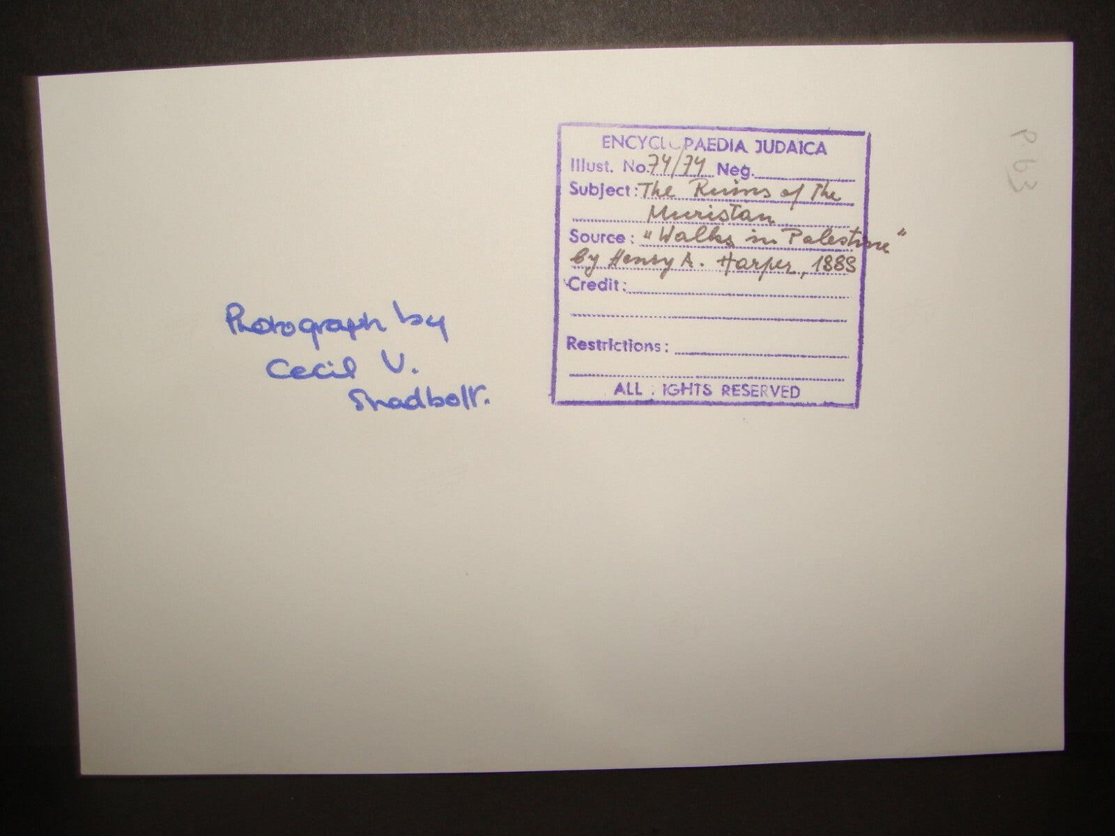 Photo Print Palestine Ad HQ CECIL SHADBOLT 1888 Jerusalem Muristan Walks in