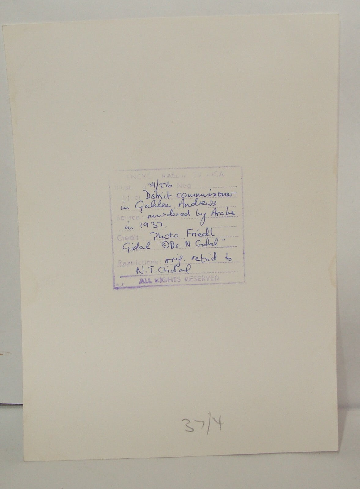 Photo Print, British Palestine District Commissioner Andrews 1937 Arab Revolt