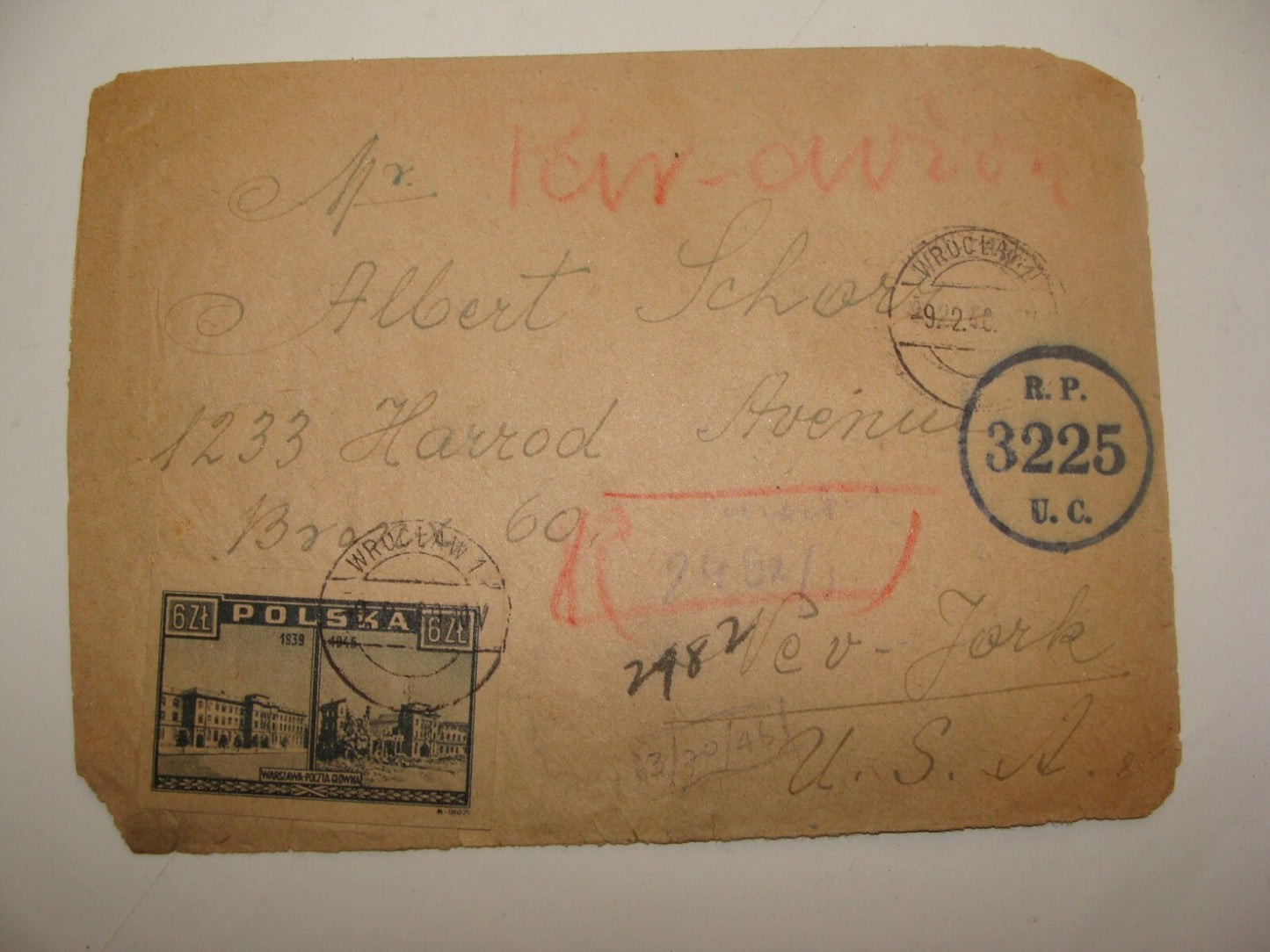 1946 Poland Stamp Cover To USA New York