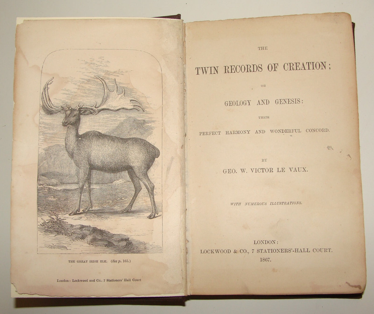 1867 Twin Records of Creation Victor Le Vaux Geology Genesis Religion Science