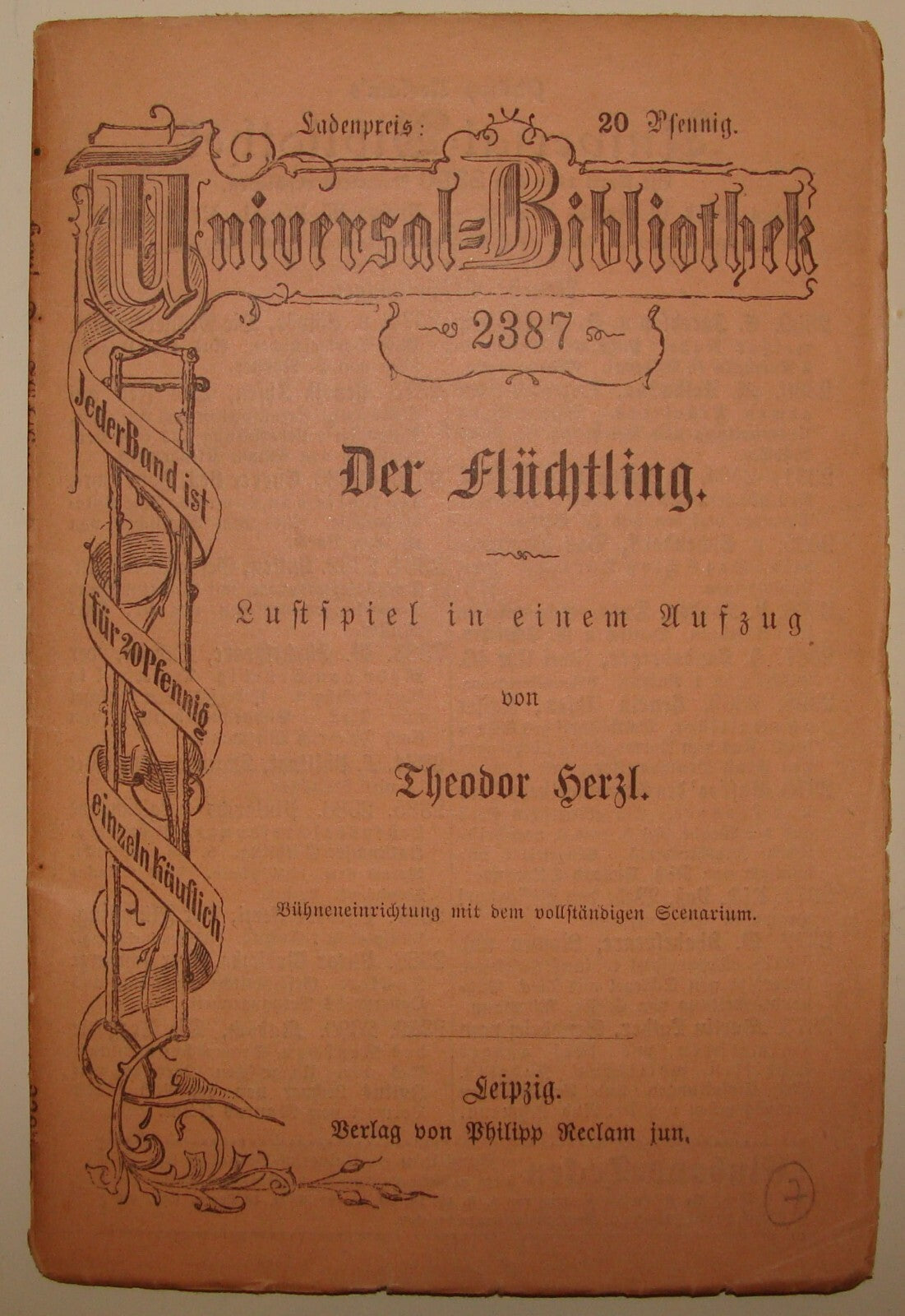 Germany RARE Jewish Judaica HERZL Play THE FUGITIVE Zionist DER FLÜCHTLING