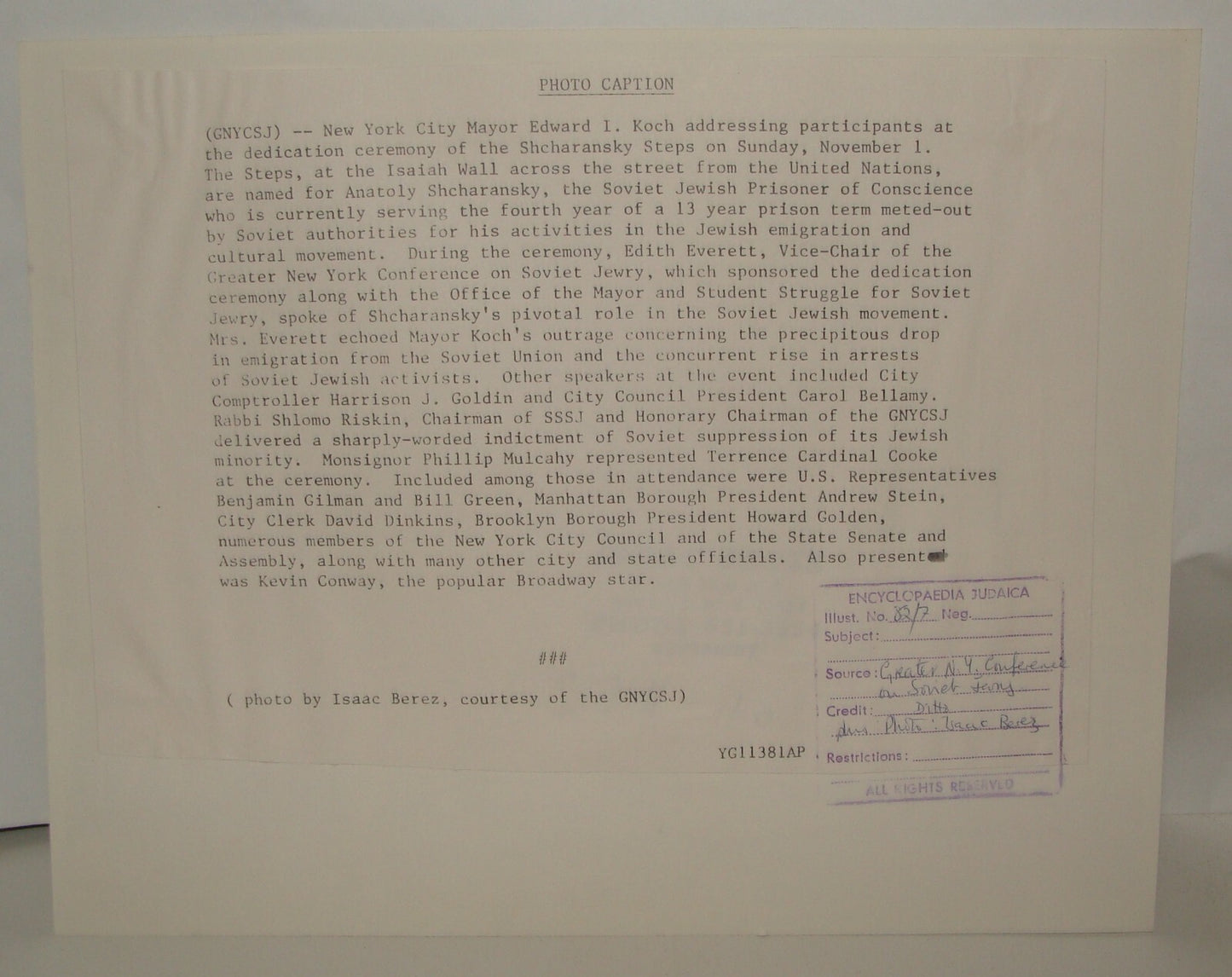 Jewish Judaica 1981 Press Photo Russia Russian Soviet Prisoners Sharansky USA