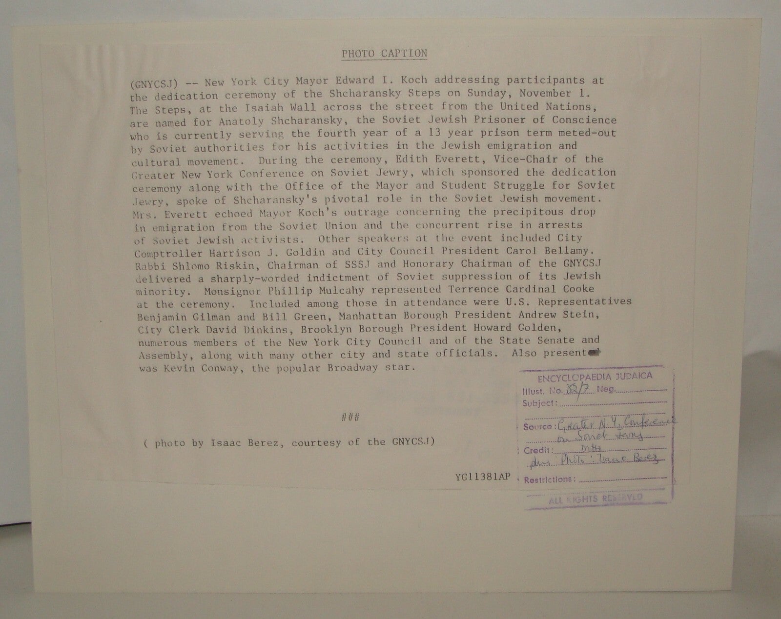 Jewish Judaica 1981 Press Photo Russia Russian Soviet Prisoners Sharansky USA