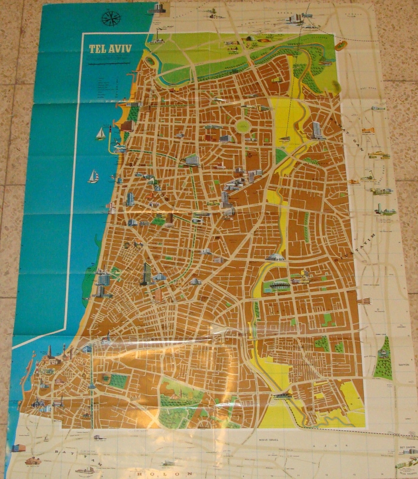 Map Jewish Judaica Israel TEL AVIV Pictorial 1980 Guide