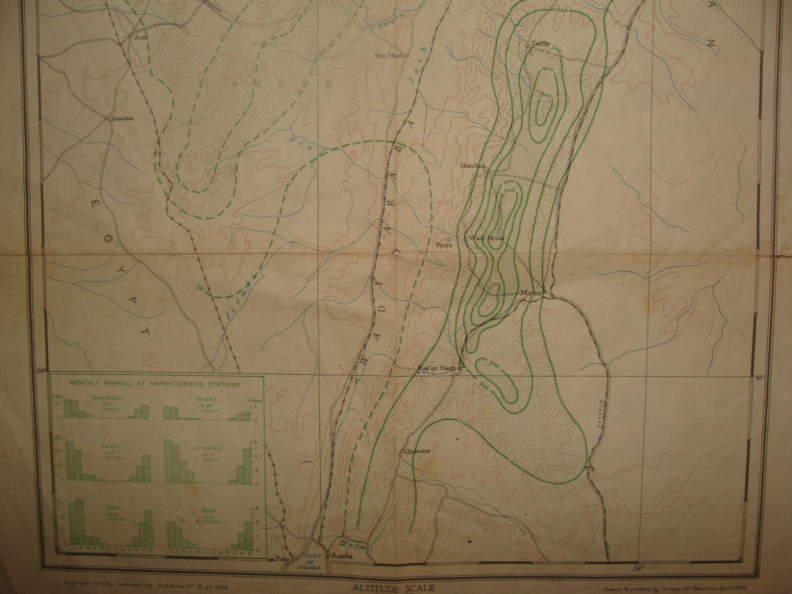 Map Palestine RARE Mean Annual Rainfall 1946, 1:750 000