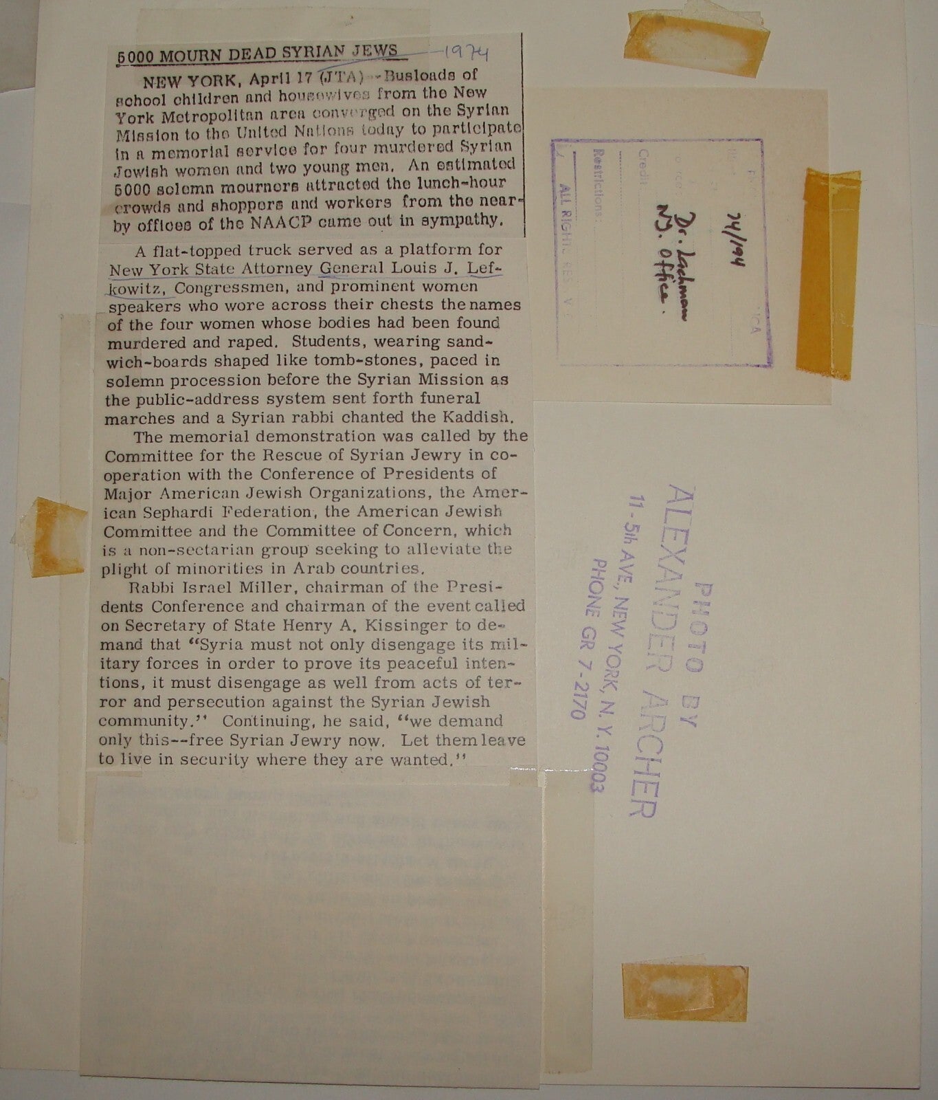 $ Photo Jewish American Judaica 1974 x2 Protest Syrian Jews War New York USA