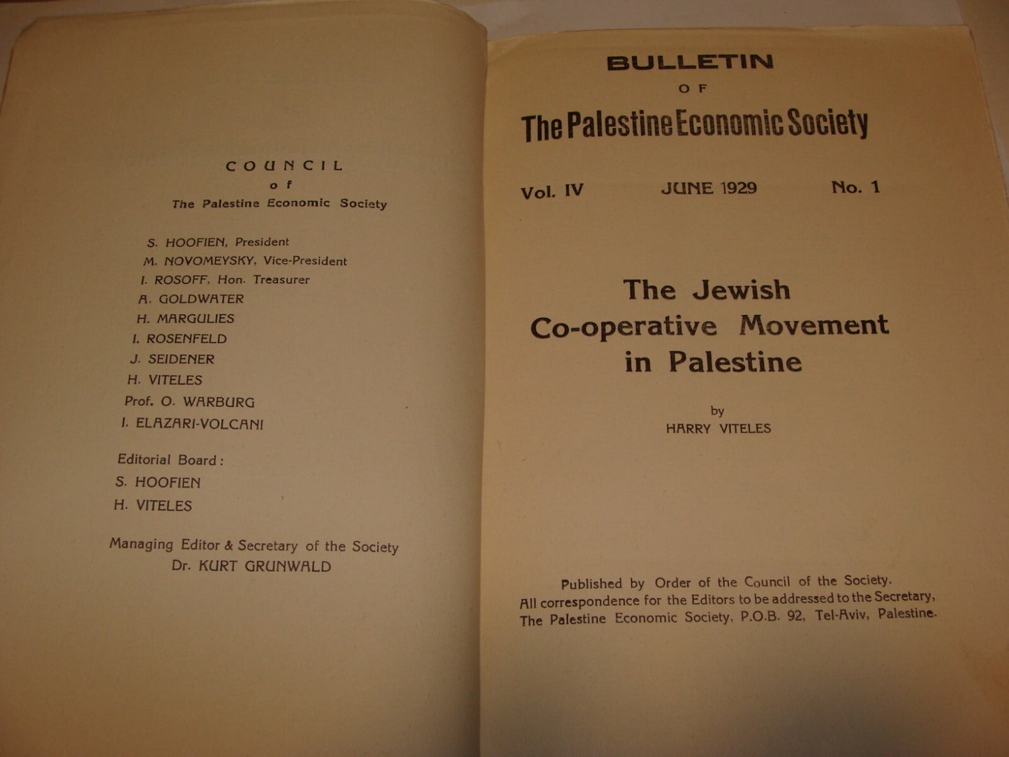 Bulletin Palestine Jewish 1929 ECONOMIC SOCIETY Israel Agricultural Finance etc