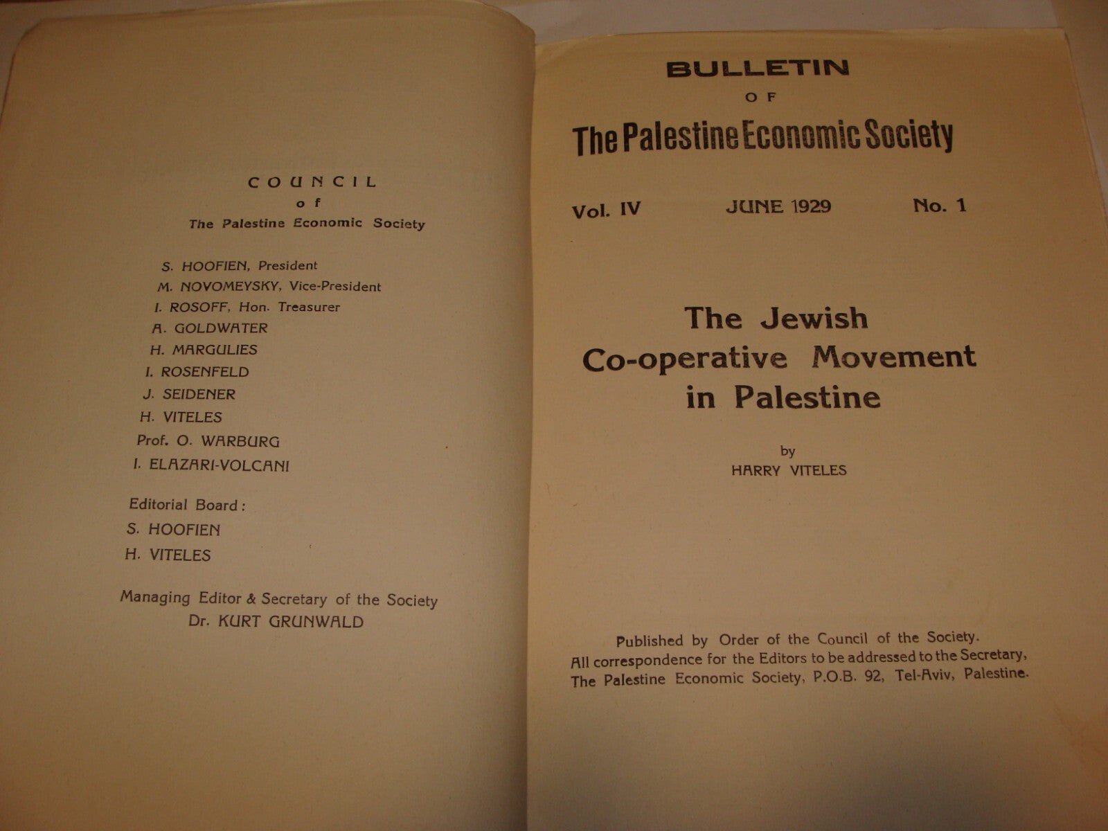 Bulletin Palestine Jewish 1929 ECONOMIC SOCIETY Israel Agricultural Finance etc