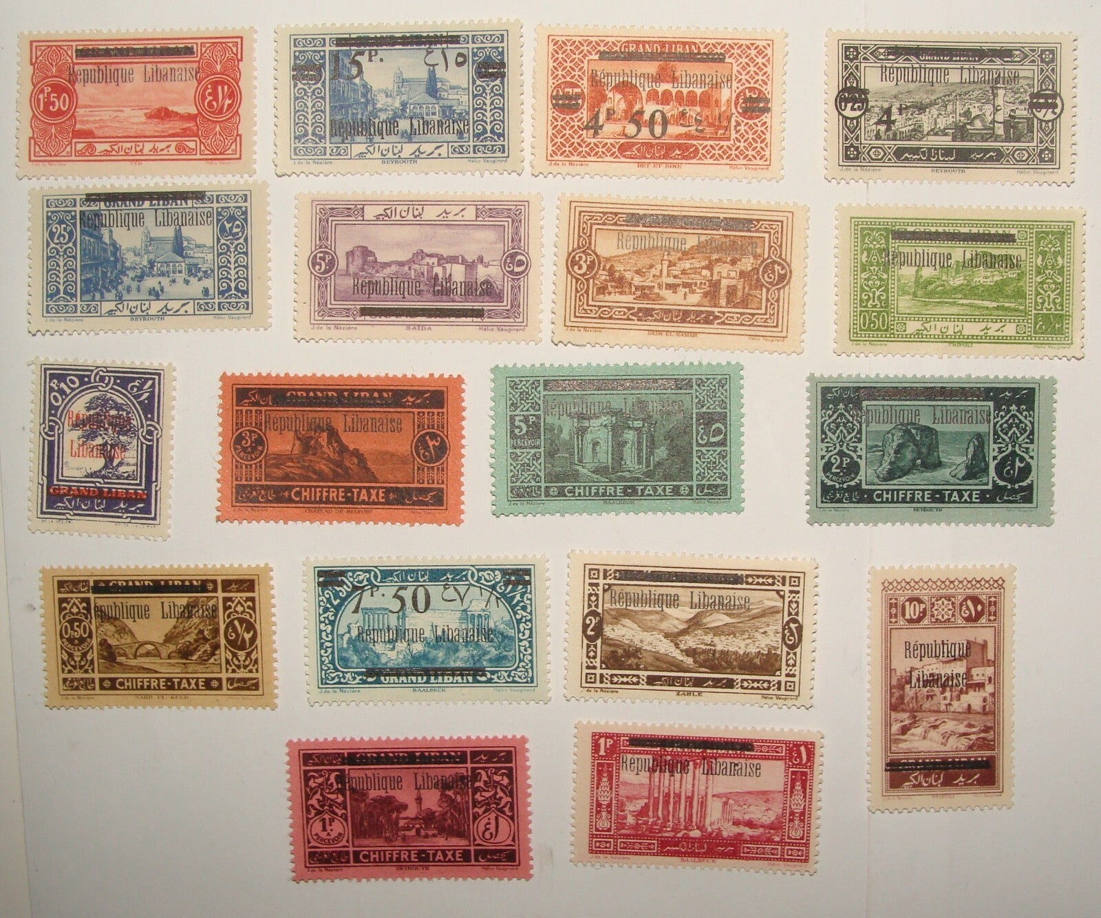 1926 1928 LEBANON French Republique Libanaise Overprint Stamp Set Lot x18 MINT