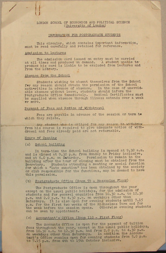 London School of Economics and Political Science Information Paper Students