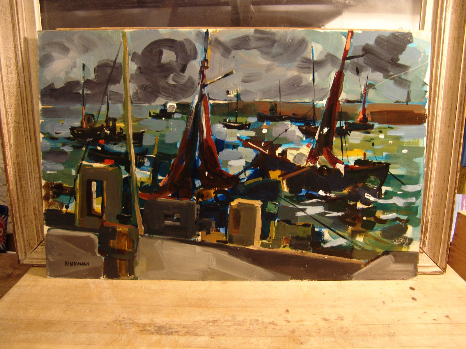 french art oil on paper painting antique ? vintage ? 1960 ??? impressionism ??