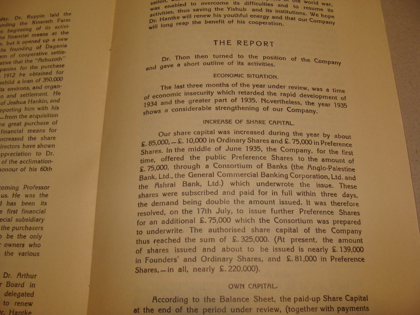 Report Palestine 1935 Israel Land Development Company London Jerusalem Zionist