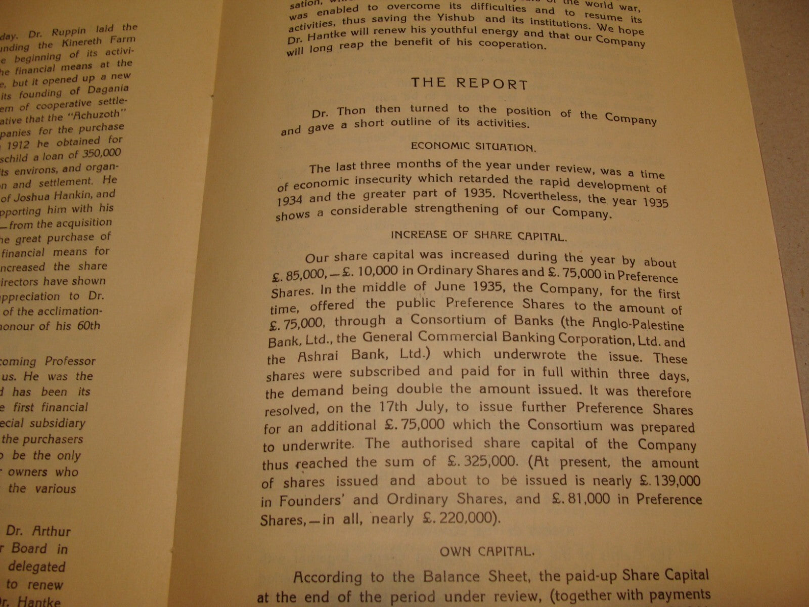 Report Palestine 1935 Israel Land Development Company London Jerusalem Zionist