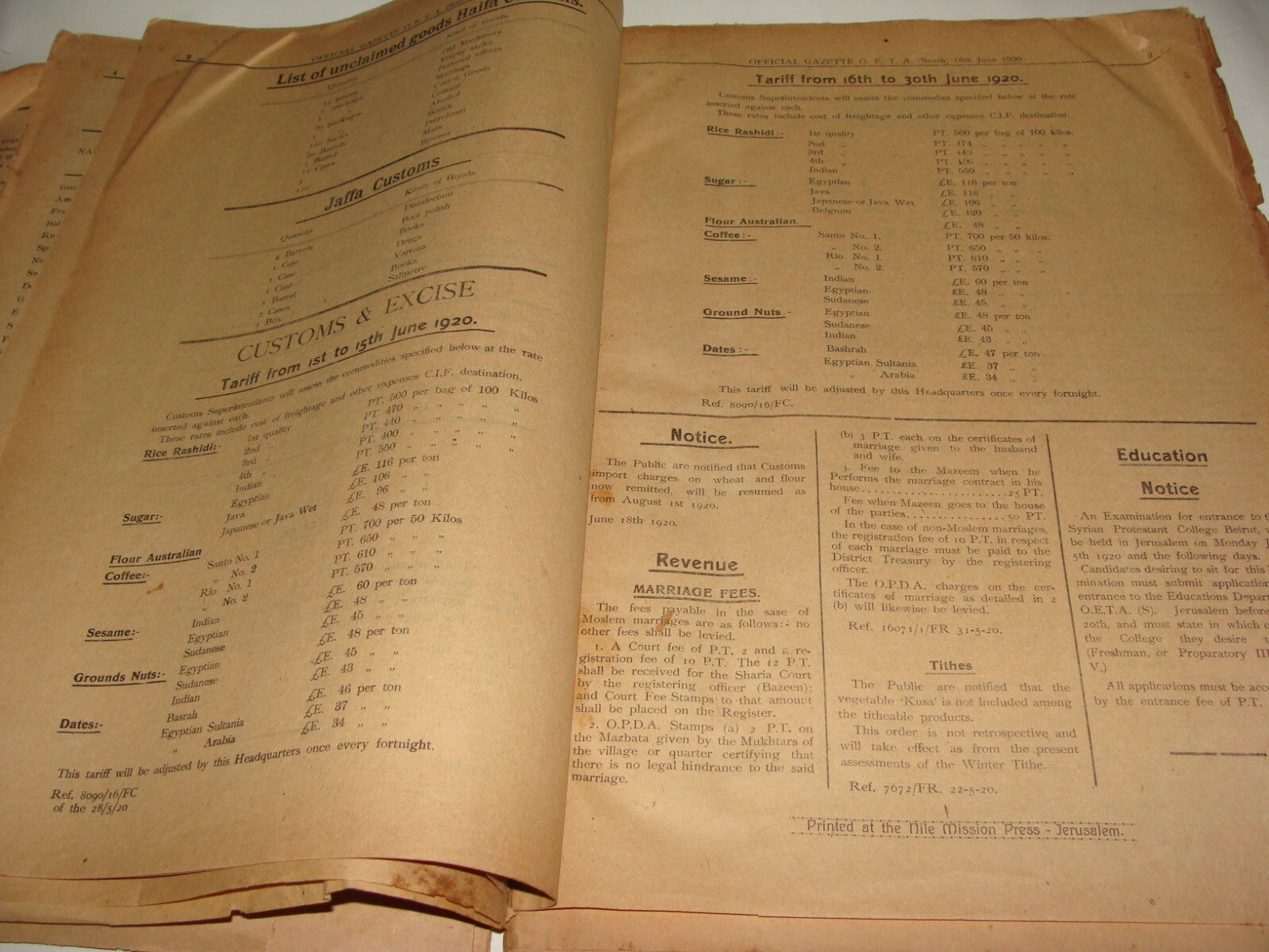 Pol Newspaper Palestine RARE British Government of Gazette OETA SOUTH 1920