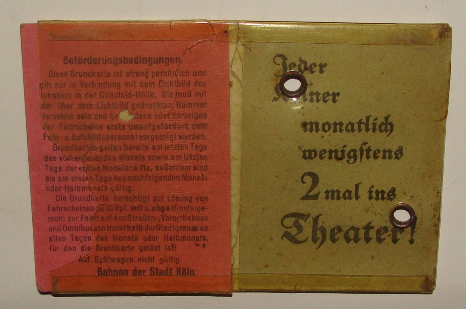 Germany Ticket Jewish Judaica 1940s German Koln Card Transport ? Certificate