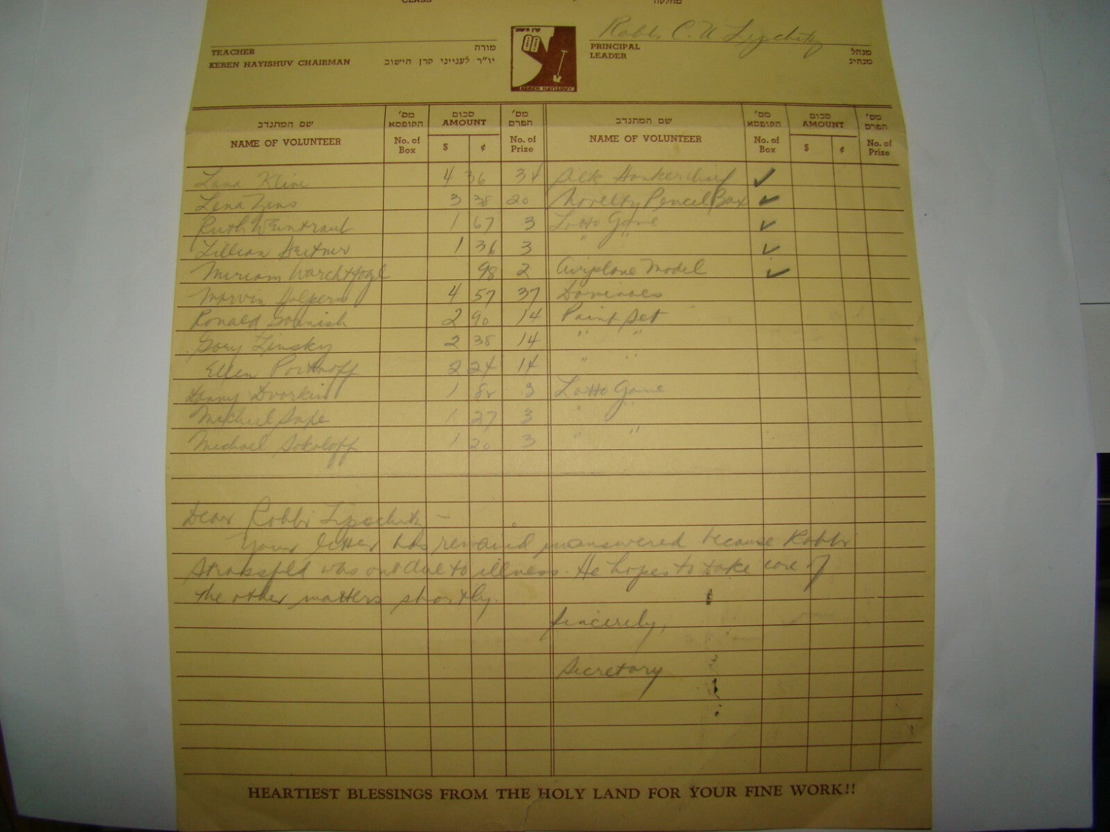 Jewish Judaica 1946 KEREN HAYISHUV Torah Zionist Fund Israel Palestine Letter US