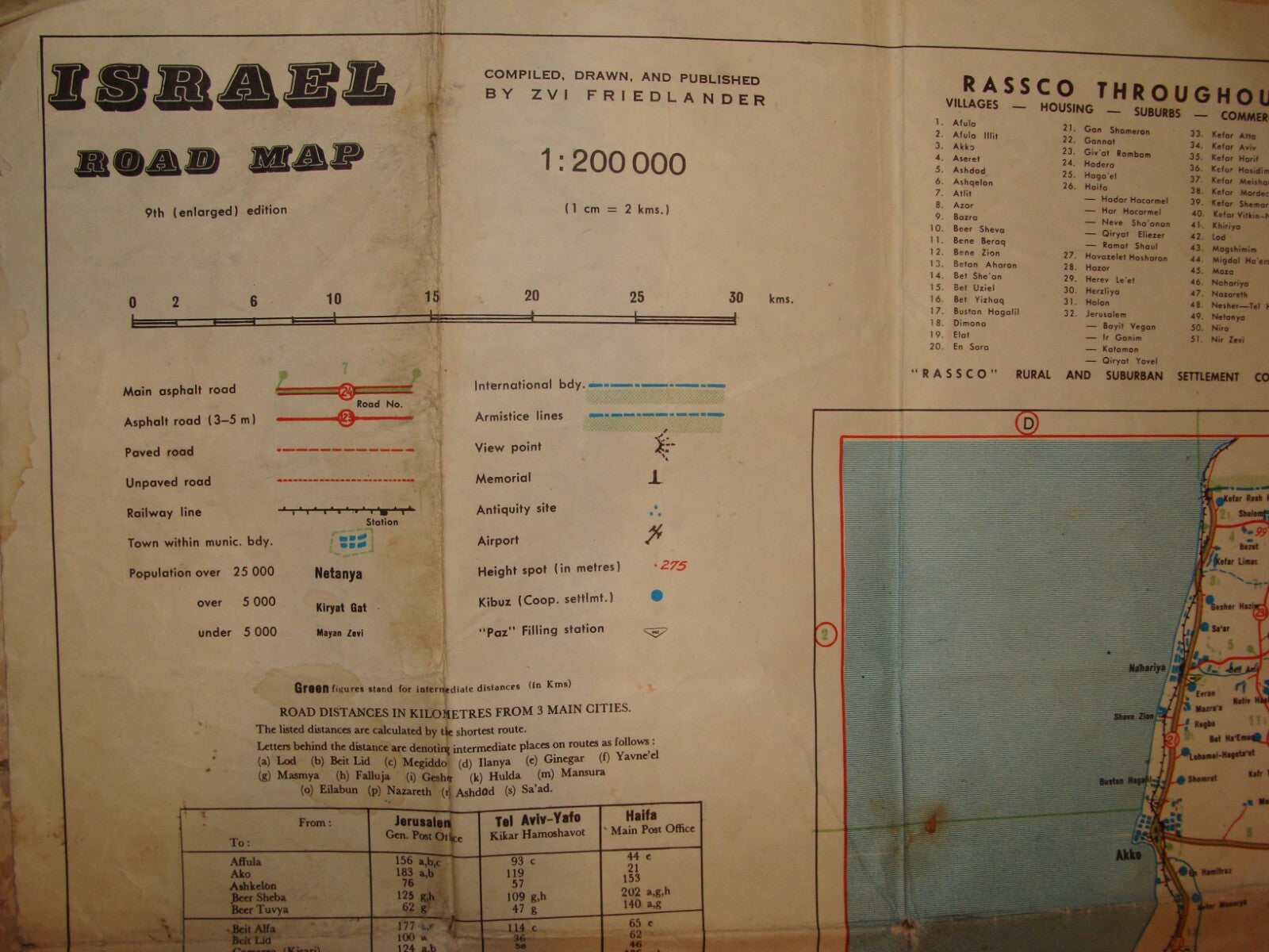 RARE 1963 ISRAEL Road Map By Friedlander Company Ads Pre Six Day War